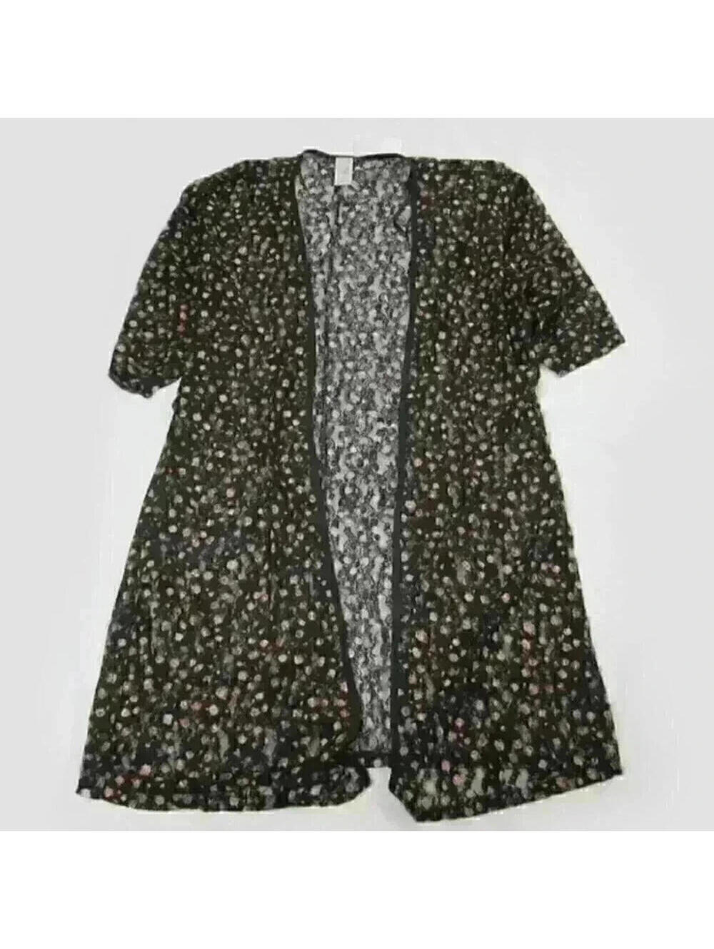Medium Duster Kimono Top Short Sleeve Black & Pink Floral Lace DEB NEW WITH TAGS